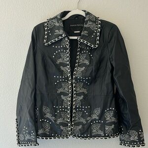 Pamela McCoy Black Leather Jacket with Silver Accents